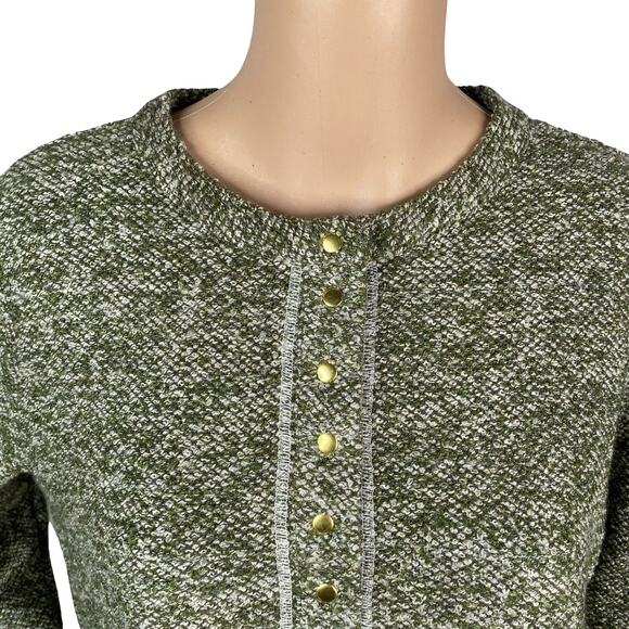 NWT Soft Surroundings Green Boucle Marled Snap Henley Pullover Sweater SZ S - Picture 3 of 9